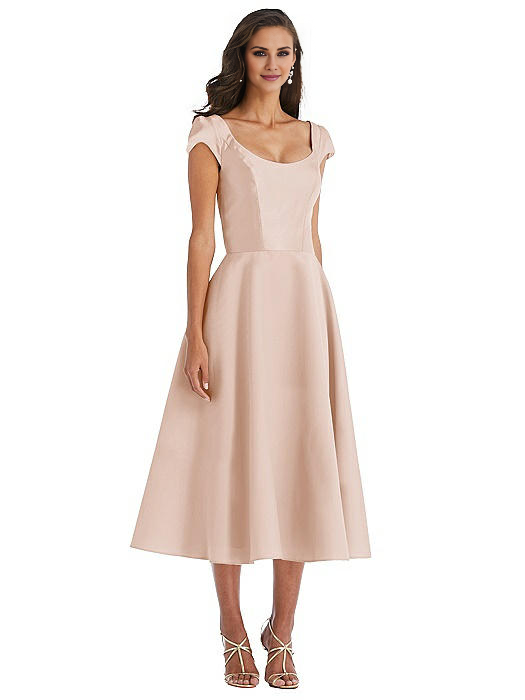 Jimiss square neckline short sleeved minimalist mid length Prom dress